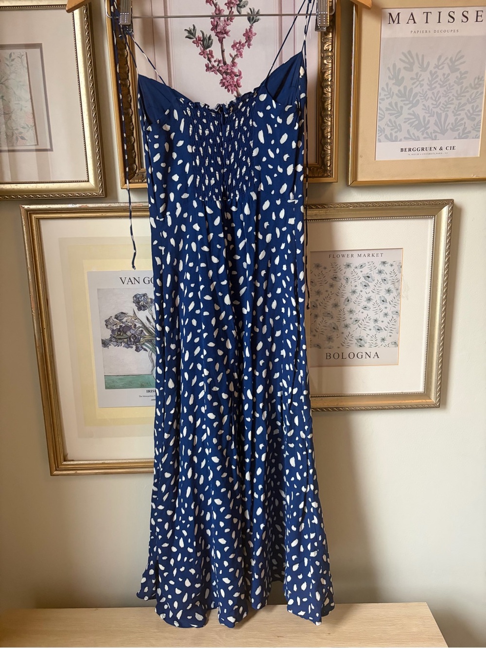 Reformation Juliette Midi Dress in Spotted Navy 0 - Picture 5 of 8